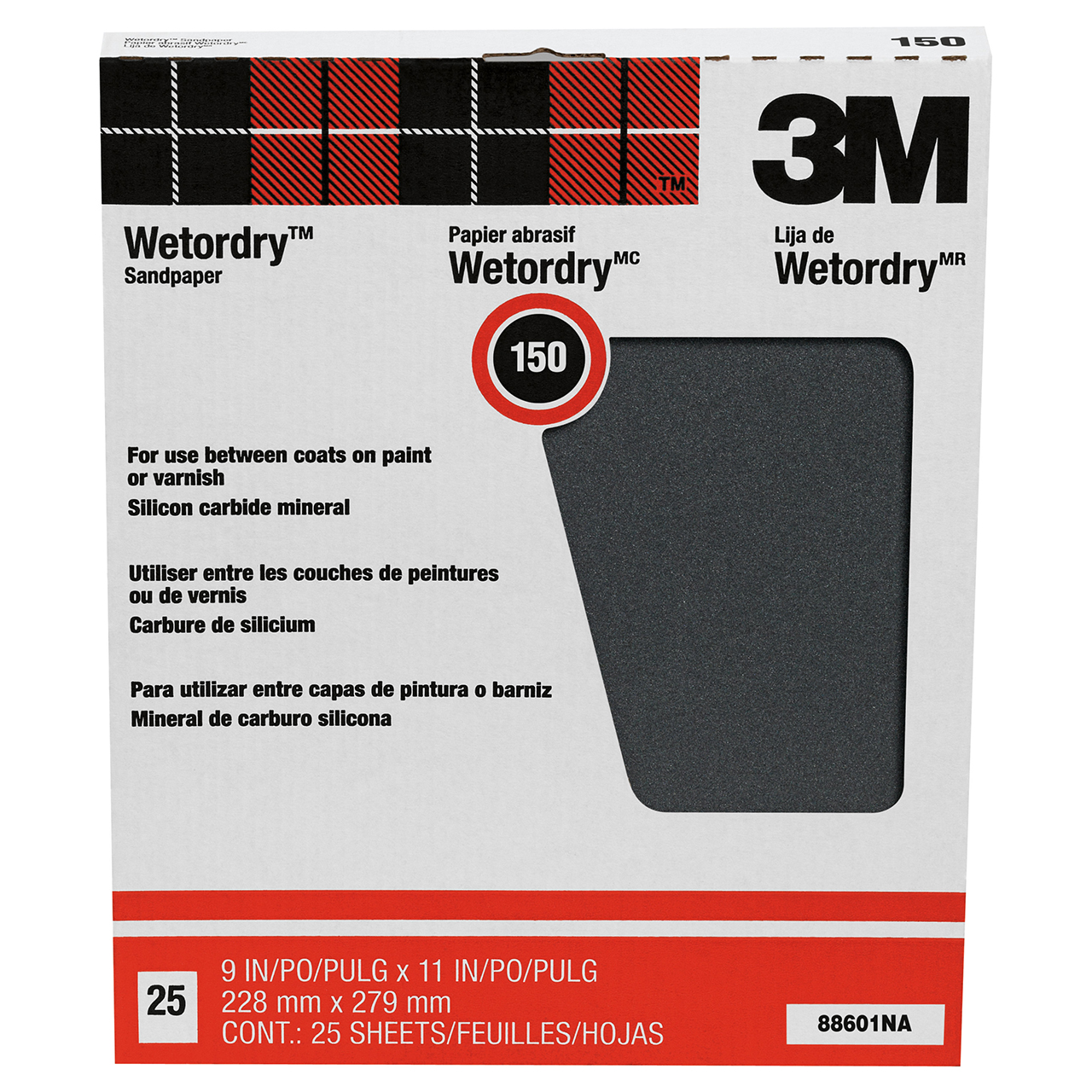 3M 7100079085 | Pro-Pak Wetordry 9" Width x 11" OAL 150 Grit Silicon Carbide Sandpaper