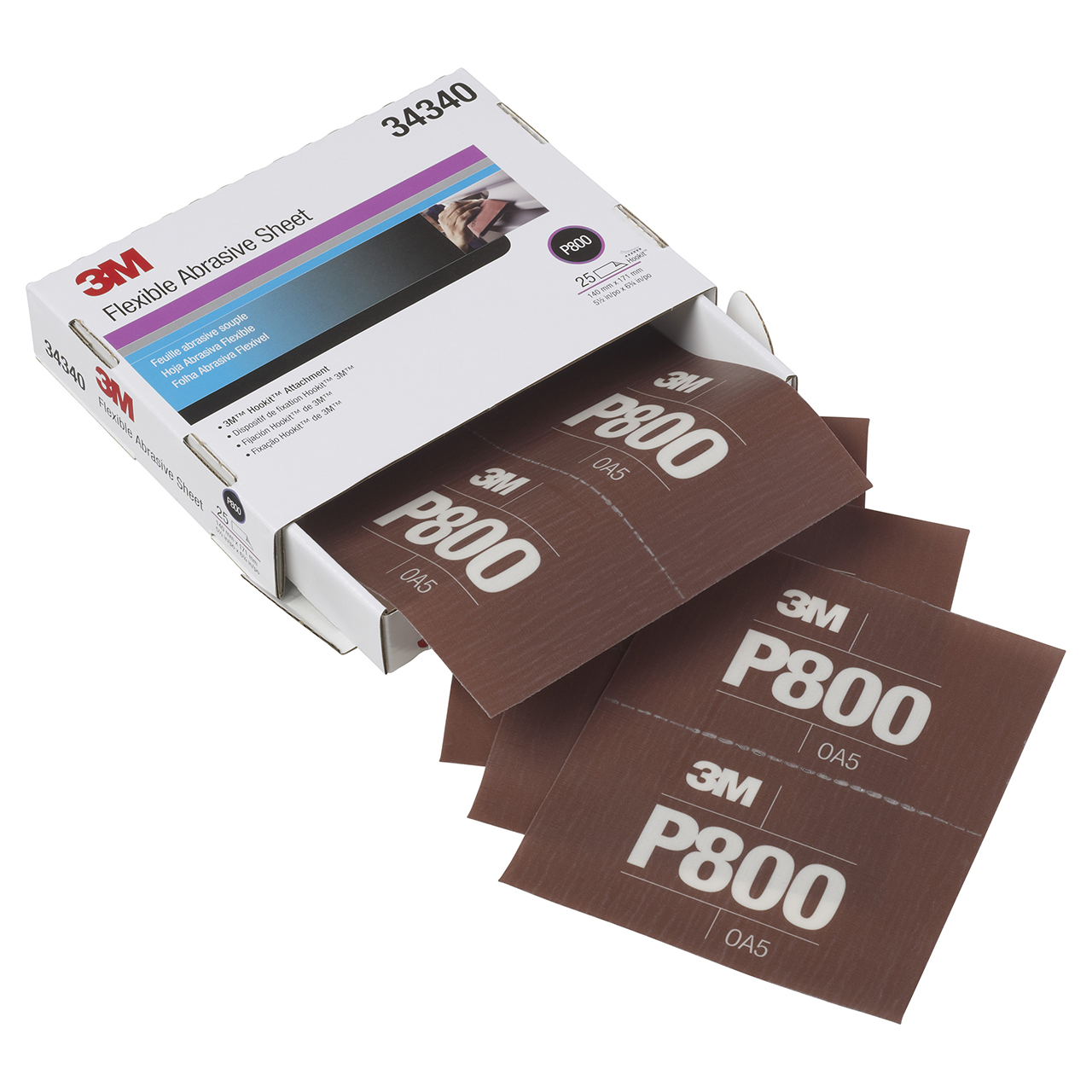3M 7100010567 | 34340 Hookit 5-1/2" Width x 6-13/16" OAL P800 Grit 270J Aluminum Oxide Hand Sheet