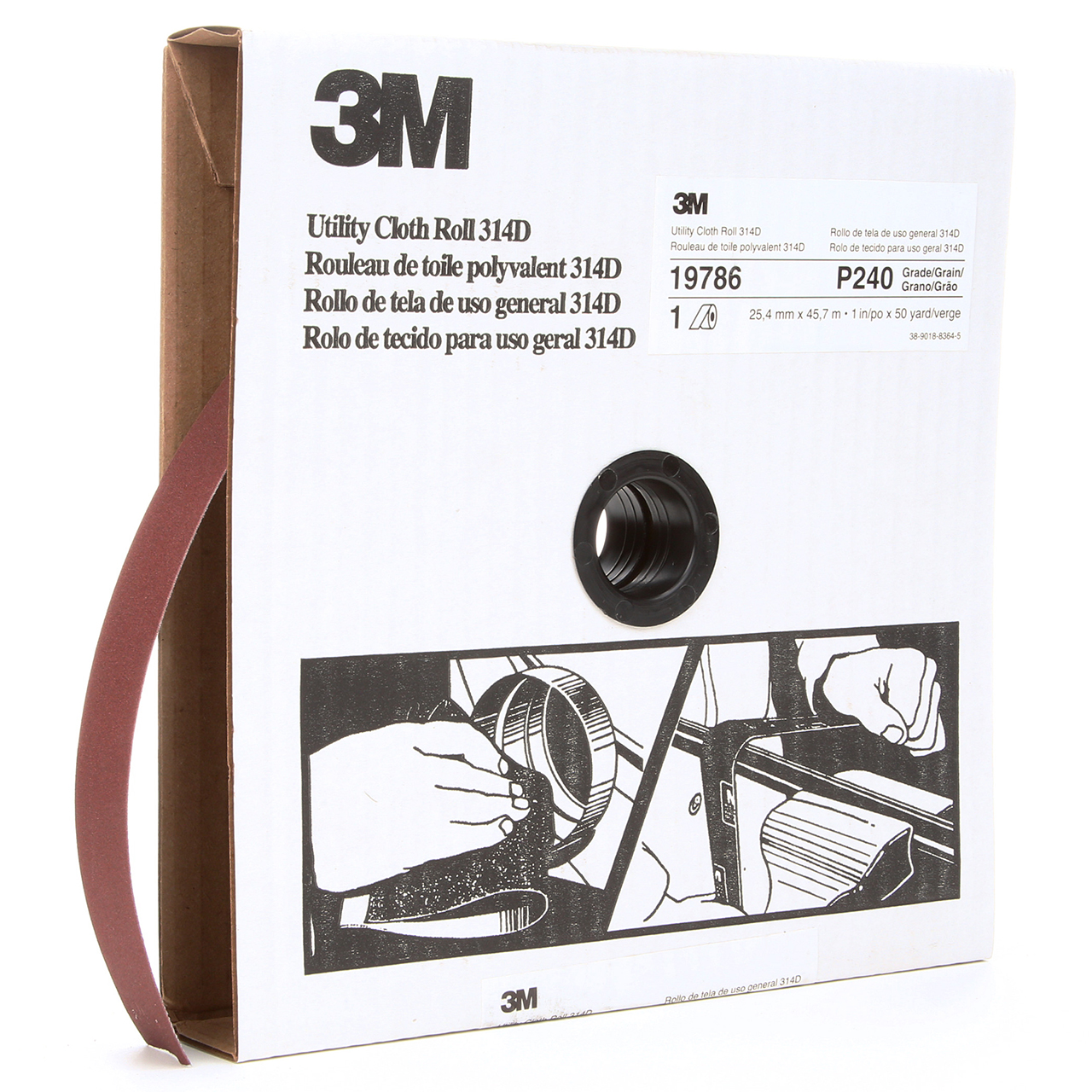 3M 7000118508 | 1" Width x 150.0' OAL x J Weight P240 Grit 314D Aluminum Oxide Cloth Roll
