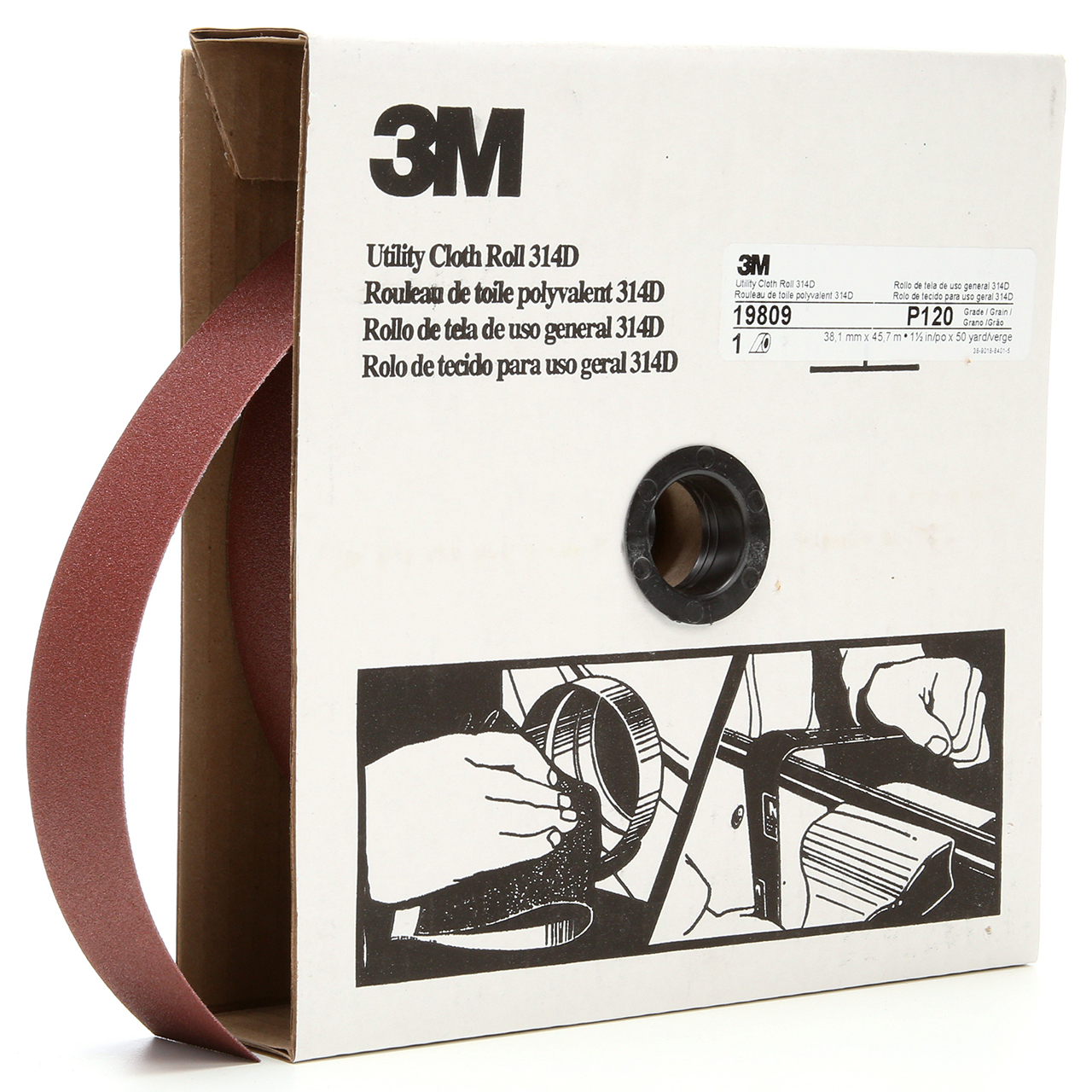 3M 7000118529 | 1-1/2" Width x 150.0' OAL x J Weight P120 Grit 314D Aluminum Oxide Cloth Roll