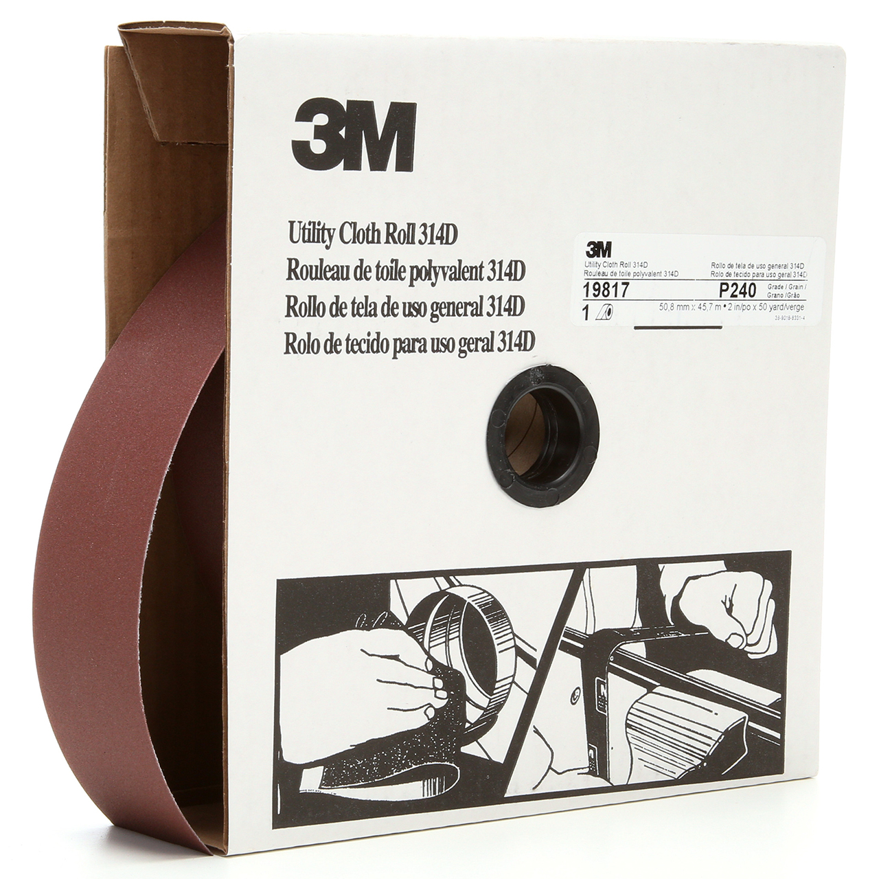 3M 7000118537 | 2" Width x 150.0' OAL x J Weight P240 Grit 314D Aluminum Oxide Cloth Roll
