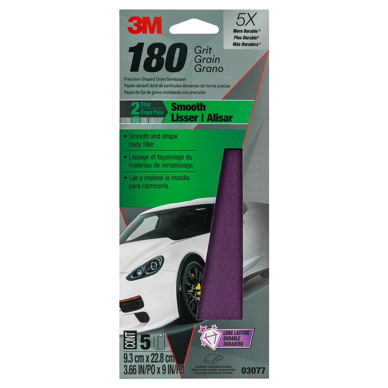 3M 7100168922 | 03077 3" Width x 9" OAL 180 Grit Sandpaper