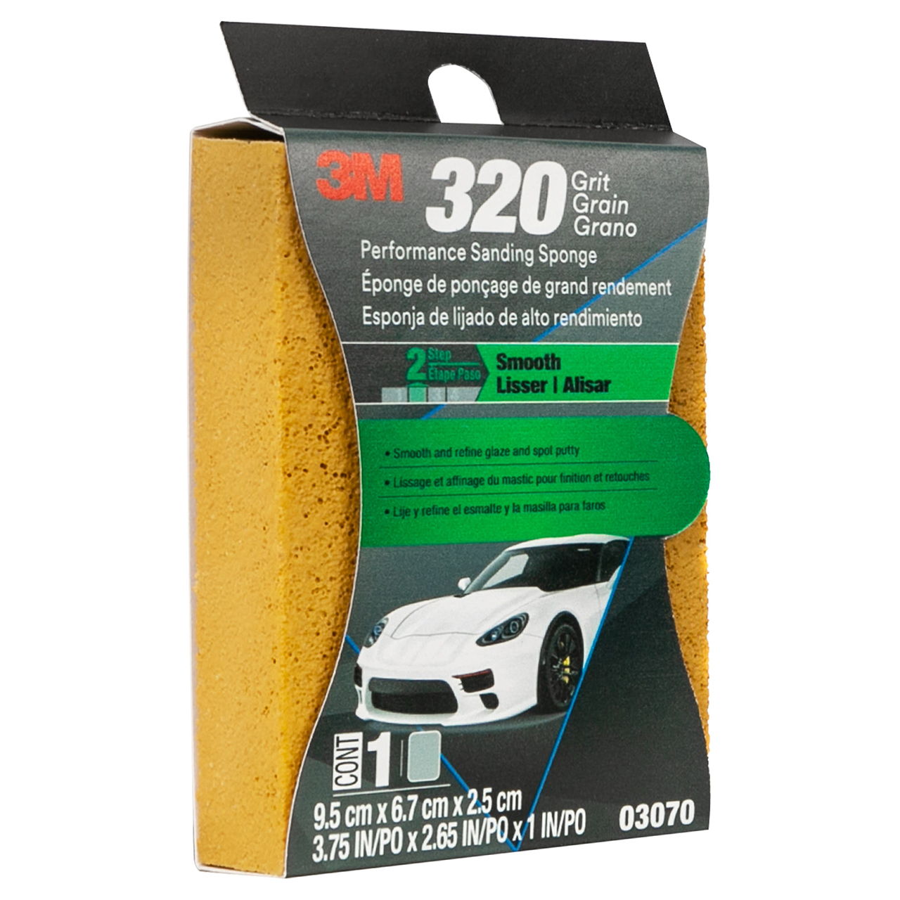3M 7010300638 | 03070 2-5/8" Length x 1" Width Fine Grade 320 Grit Sanding Block
