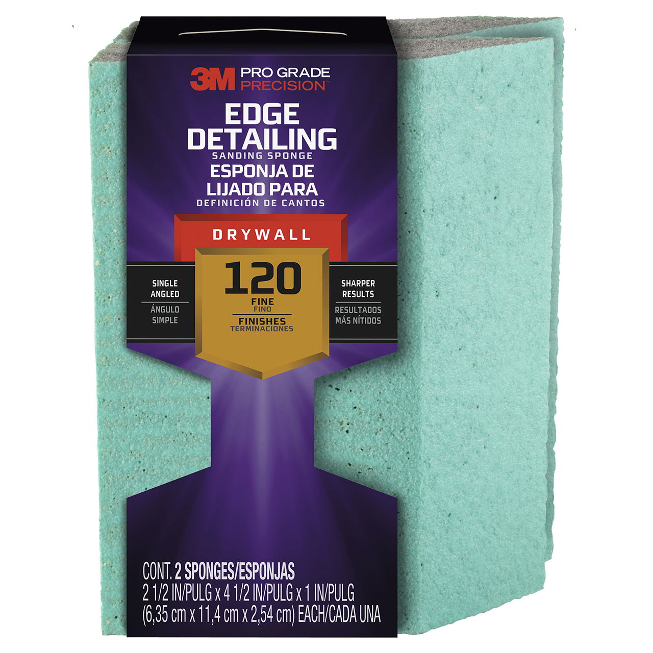 3M 7010417429 | Pro Grade Precision 1" Thickness x 2-1/2" Width x 4-1/2" OAL Fine Grade Angled Sanding Sponge