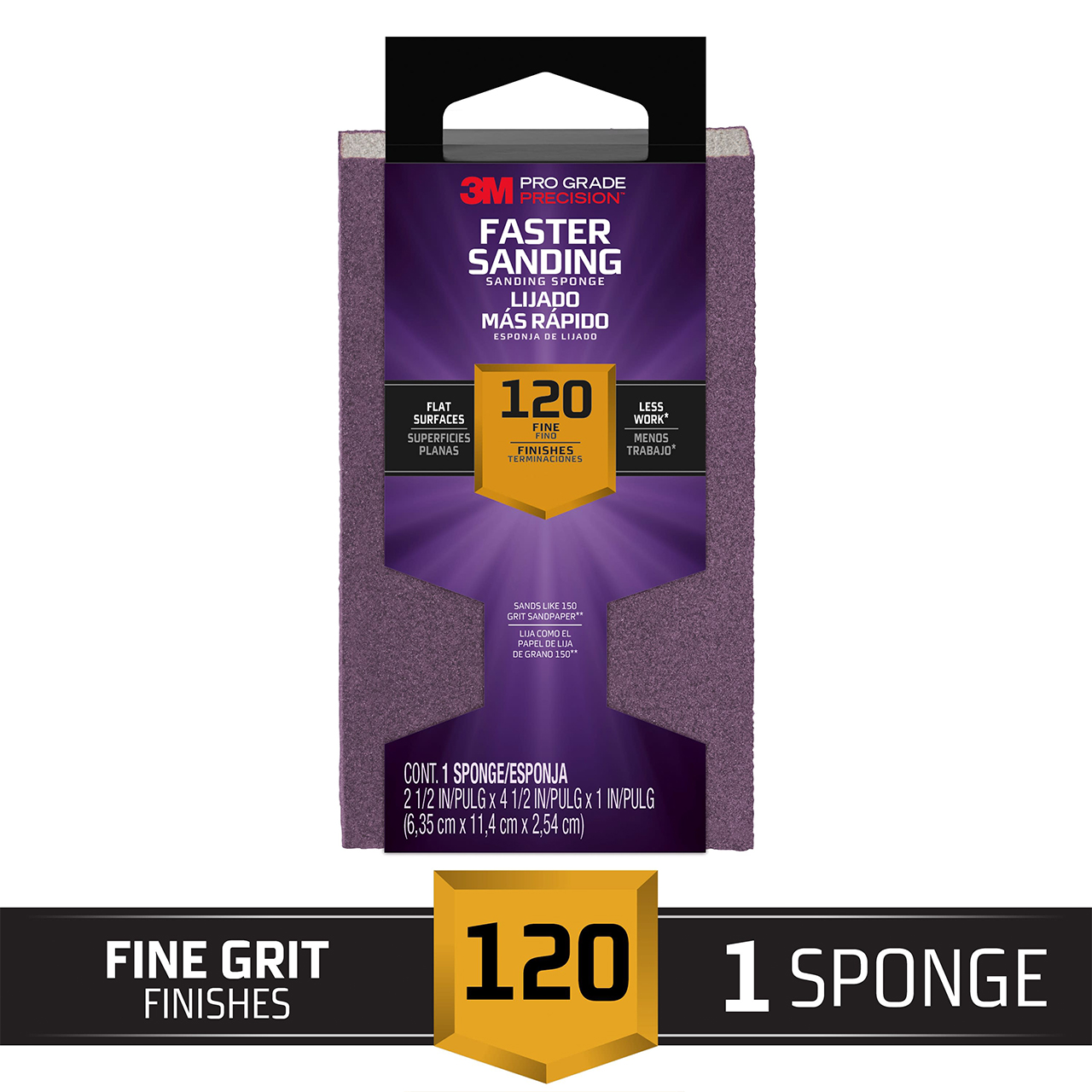 3M 7100170031 | Pro Grade Precision 1" Thickness x 2-1/2" Width x 4-1/2" OAL Fine Grade 120 Grit Sanding Block Sponge