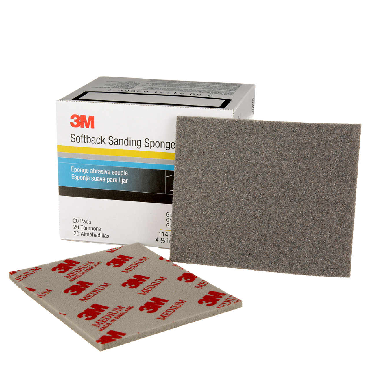 3M 7000000590 | 02606 5-1/2" Length x 4-1/2" Width Medium Grade 120/180 Grit Aluminum Oxide Softback Sanding Sponge