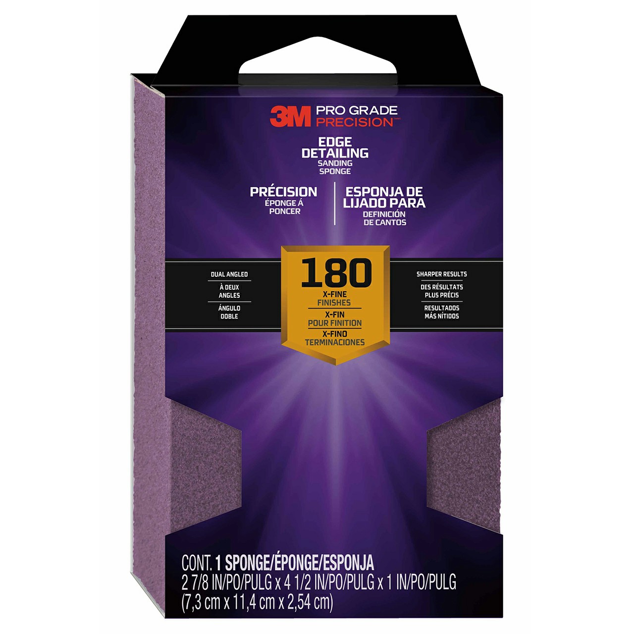 3M 7100170066 | Pro Grade Precision 1" Thickness x 2-7/8" Width x 4-1/2" OAL Extra Fine Grade 180 Grit Dual Angle Sanding Sponge