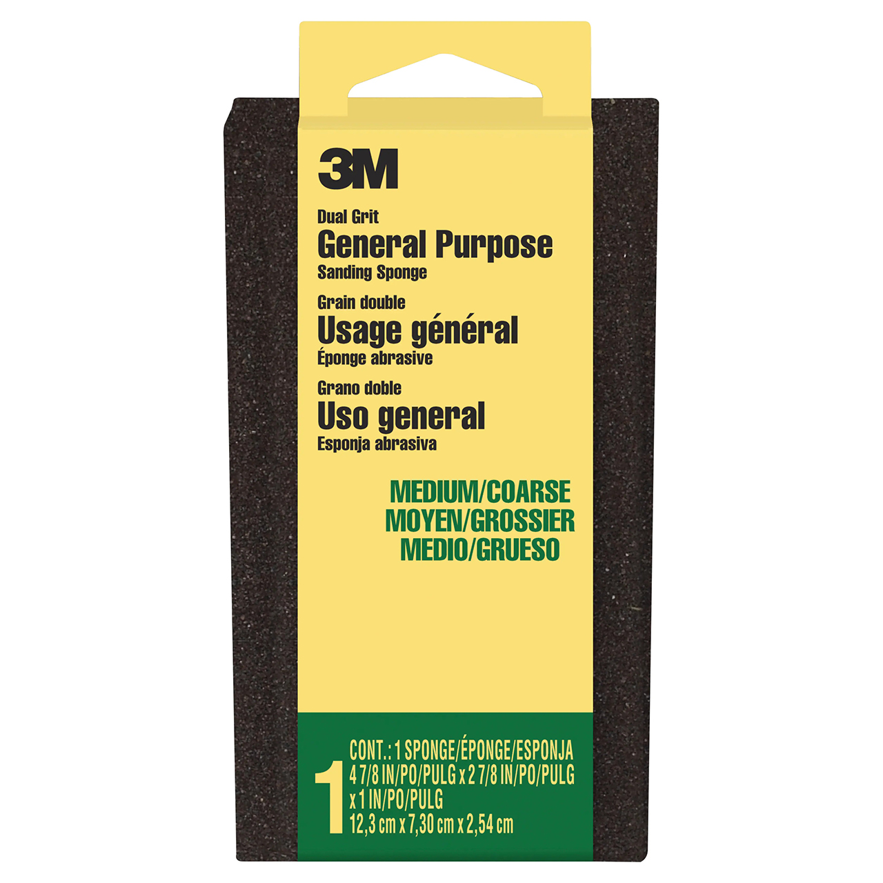 3M 7100141259 | 1" Thickness x 2-7/8" Width x 4-7/8" OAL Medium/Coarse Grade Sanding Sponge