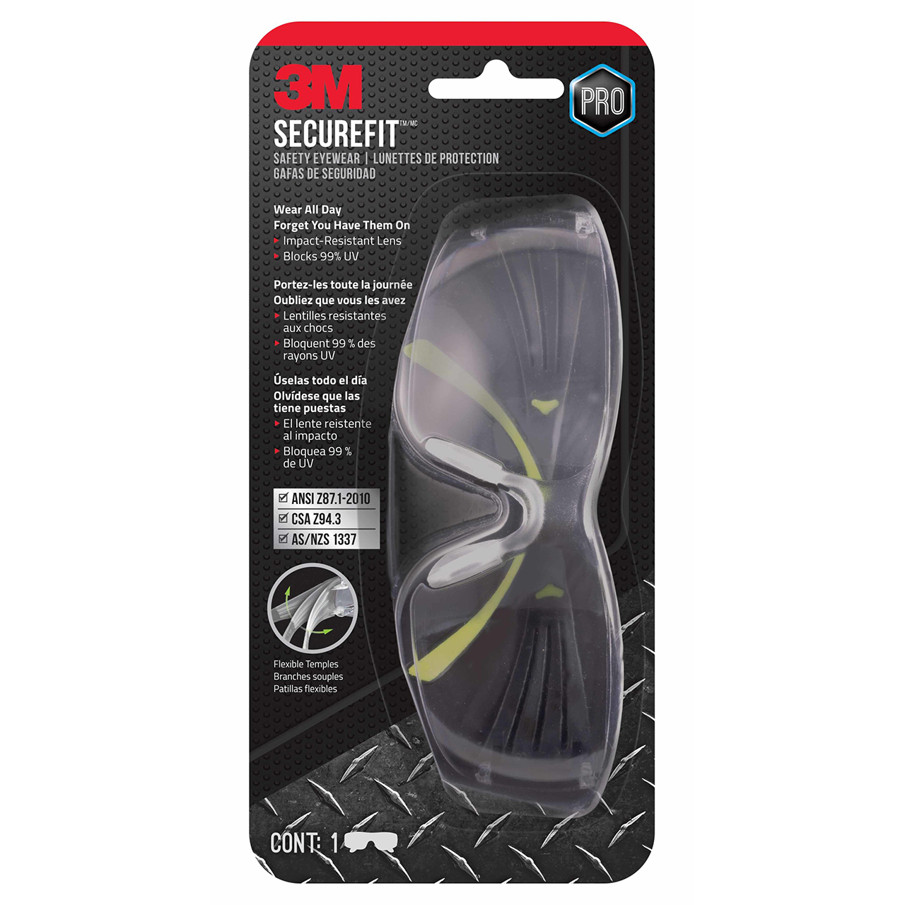 3M 7100112109 | SecureFit 6.900" Width x 5.000" OAL Black Frame Anti-fog Safety Glass