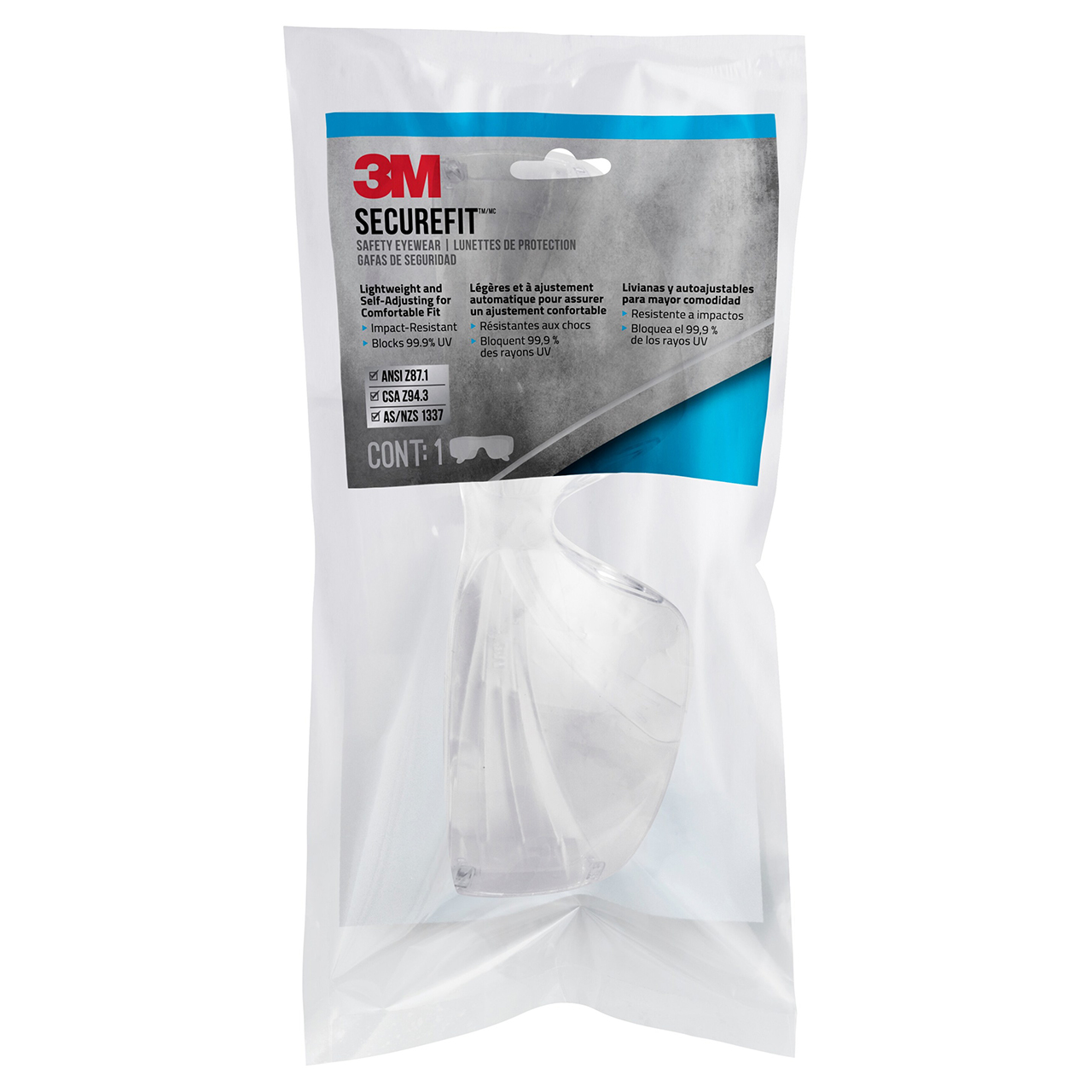 3M 7100160259 | SecureFit 9.800" Width x 2.500" OAL Safety Glass