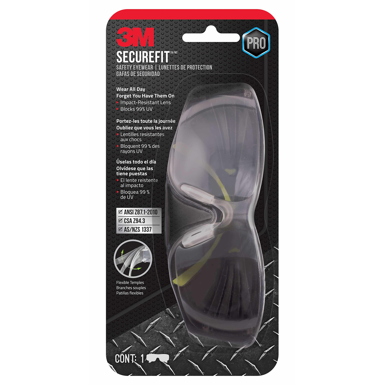 3M 7100112106 | SecureFit 6.900" Width x 5.000" OAL Black Frame Anti-fog Safety Glass