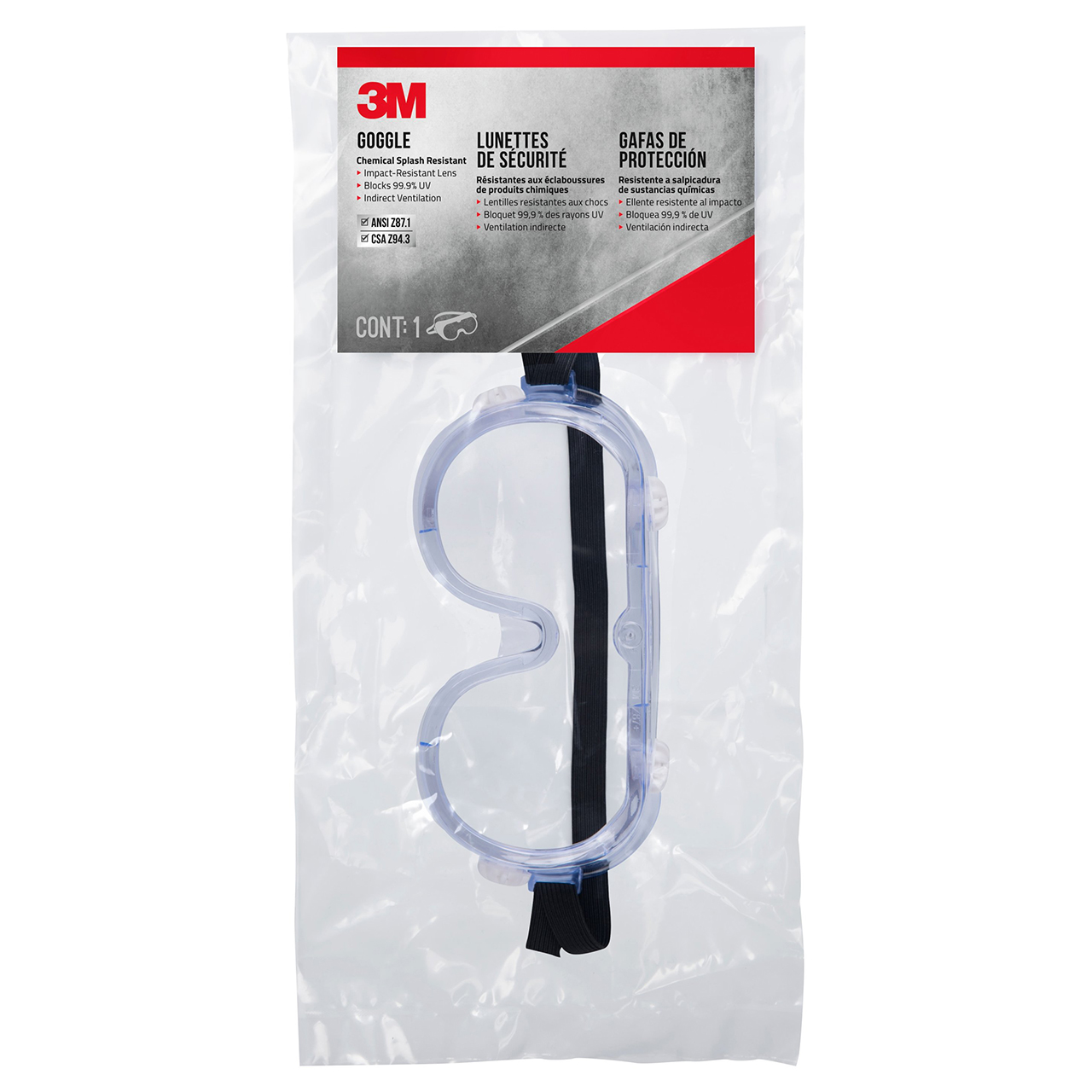 3M 7100153680 | 6.000" Width x 2.380" OAL Black Frame Safety Goggles