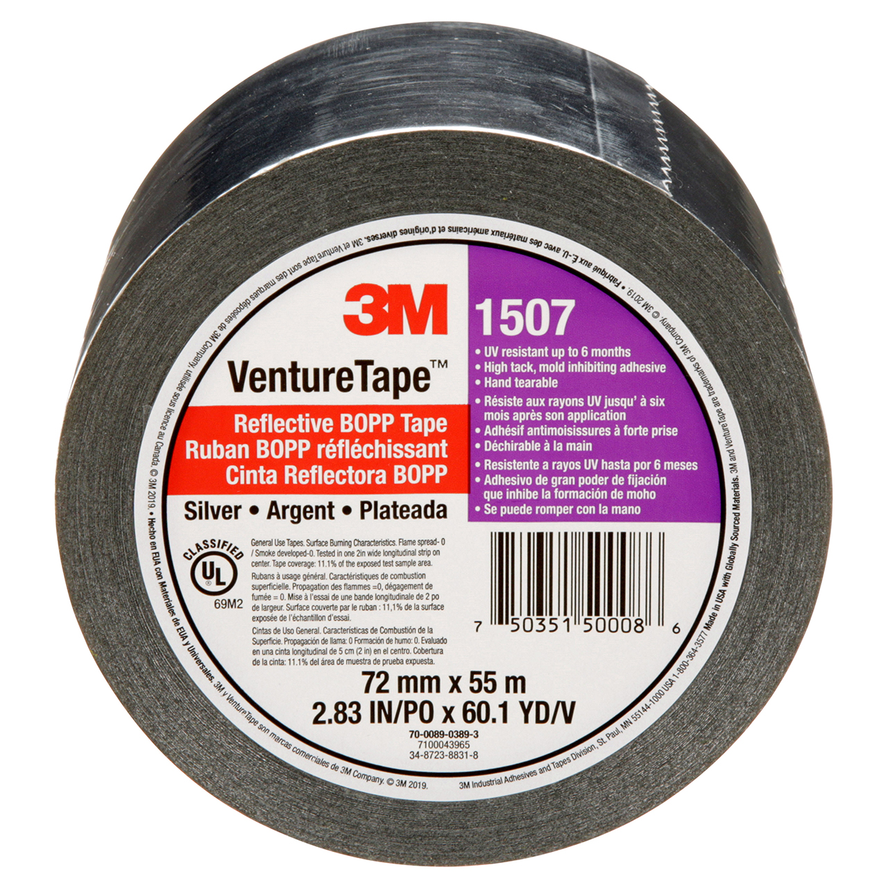 3M 7100043965 | Venture Tape 1507 2.830" Width x 60.14 yd OAL Reflective Tape
