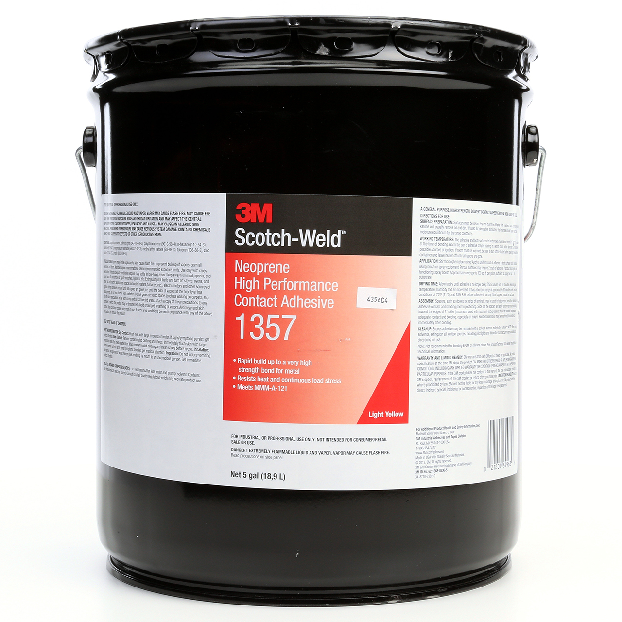 3M 7000121206 | 1357 5 Gallon Light Yellow Contact Adhesive