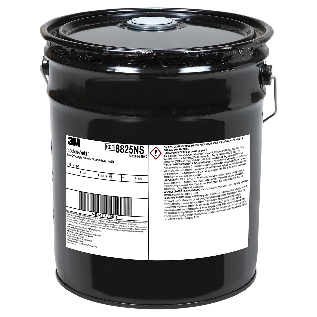 3M 7100067291 | Scotch-Weld 8825NS 5 Gallon Green Low Odor Acrylic Adhesive