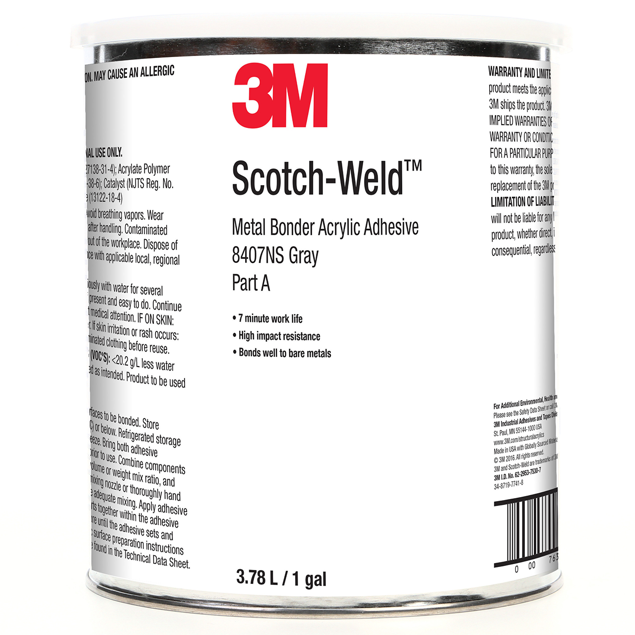 3M 7100179264 | Scotch-Weld 8407NS 1 Gallon Gray Acrylic Adhesive