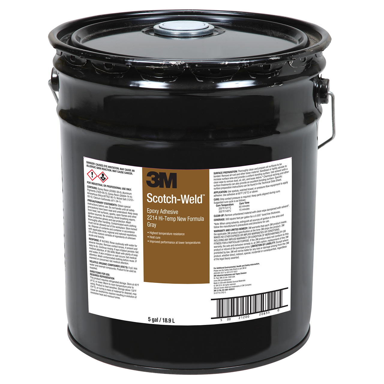 3M 7010330200 | Scotch-Weld 2214 5 Gallon Gray Epoxy Adhesive
