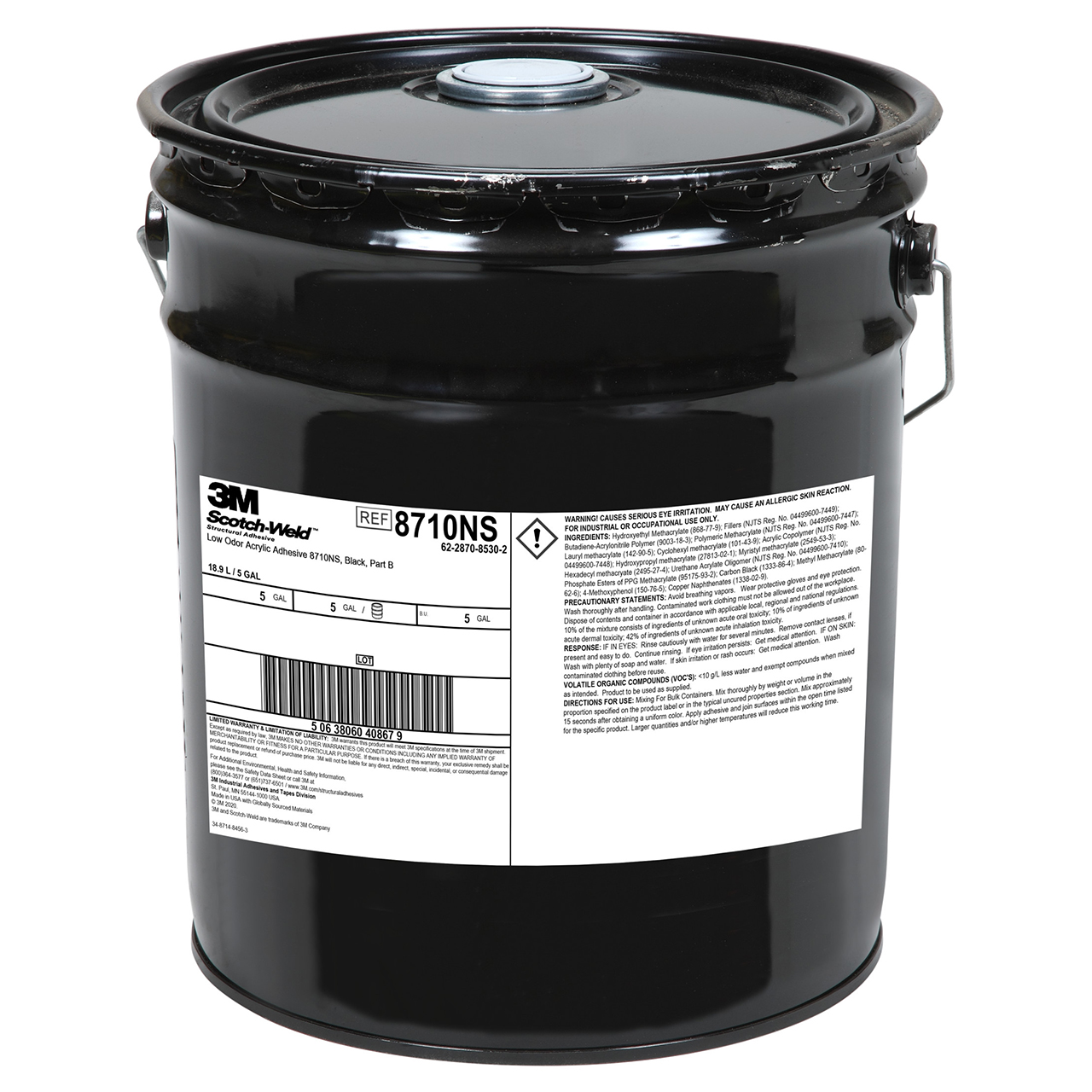 3M 7100234572 | Scotch-Weld 8710NS 5 Gallon Black Low Odor Acrylic Adhesive