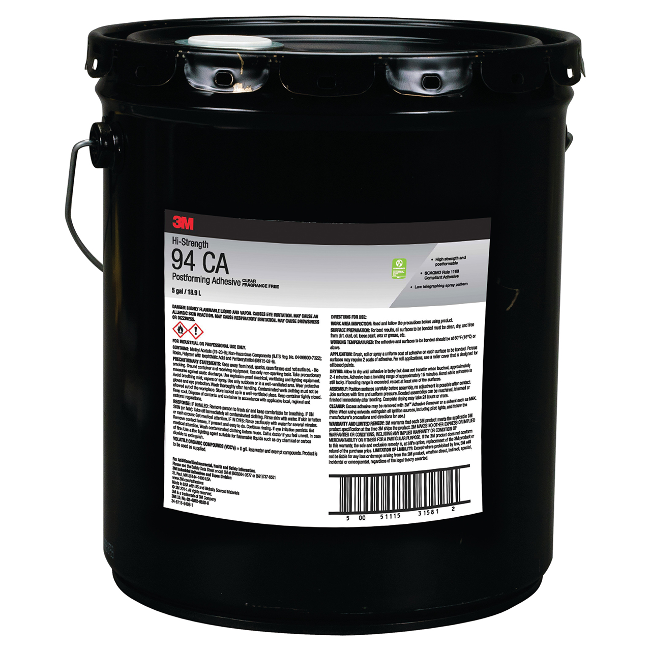 3M 7100139494 | 94 CA 5 Gallon Transparent Adhesive