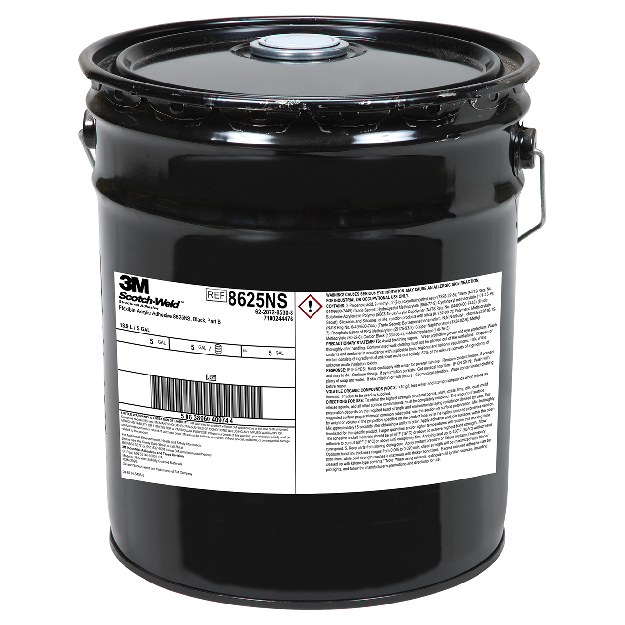 3M 7100244476 | Scotch-Weld 8625NS 5 Gallon Capacity Black Flexible Acrylic Adhesive
