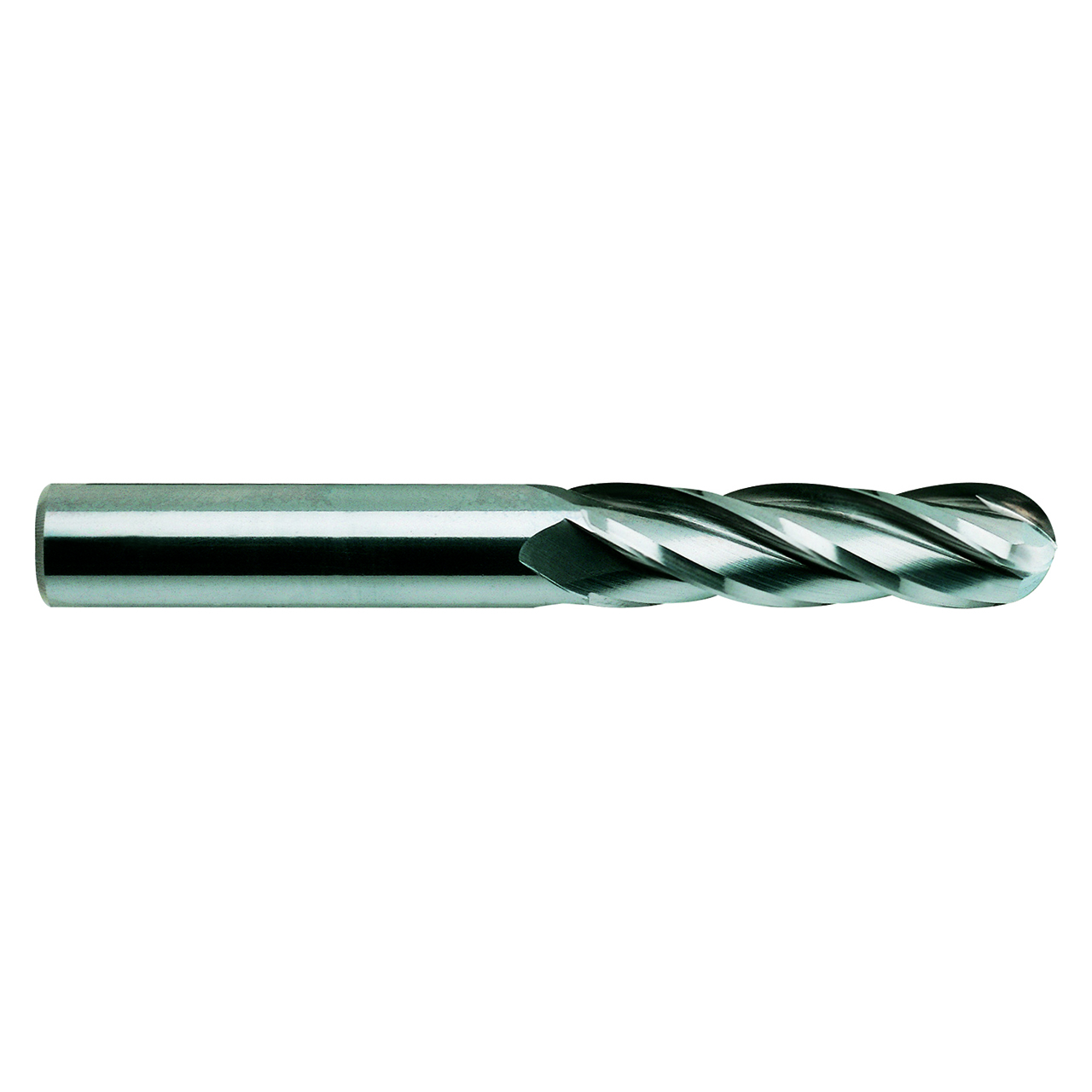 YG1 51588TE | 7/16" Diameter x 7/16" Shank x 2" LOC x 4" OAL x 7/32" Radius x 30 Degree Helix Angle 4 Flute TiALN-E Coated Carbide E5060 Ball End Mill