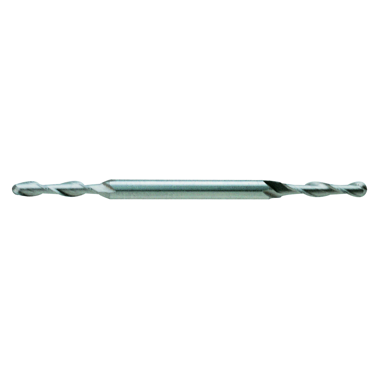 YG1 57272 | 3/16" Diameter x 3/16" Shank x 1" LOC x 3-3/8" OAL x 3/32" Radius x 30 Degree Helix Angle 2 Flute Bright Coated HSSCo8 E2015 Ball Nose Double End Miniature End Mill