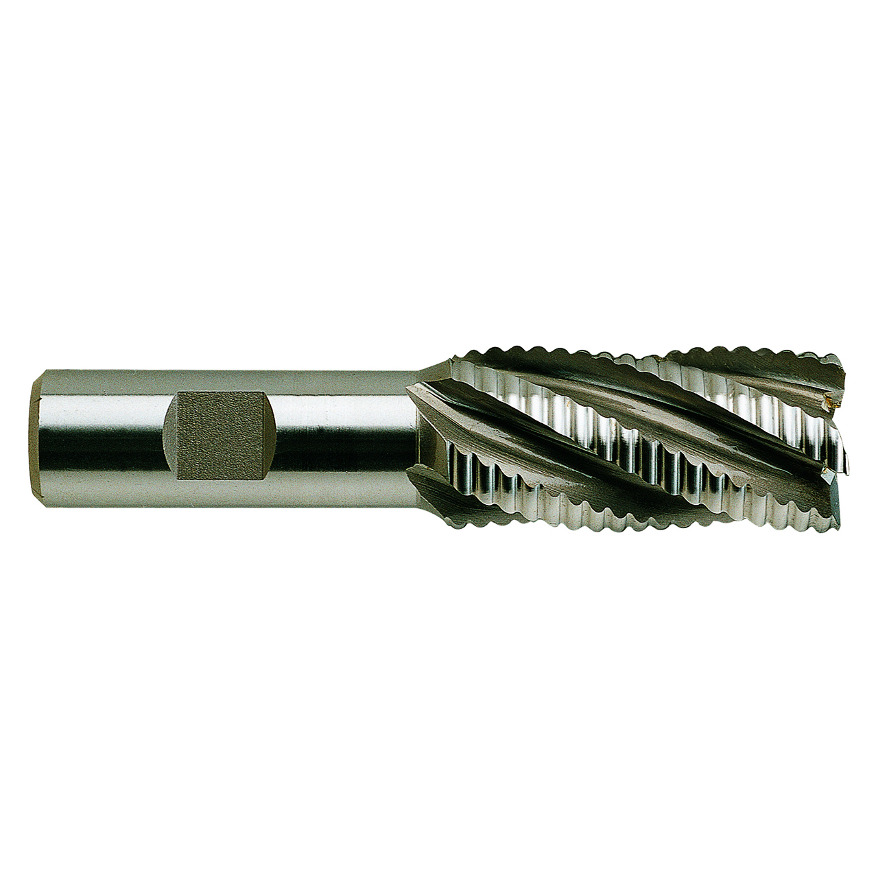 YG1 60477CC | 2" Diameter x 1-1/4" Shank x 2" LOC x 4-1/2" OAL x 30 Degree Helix Angle 6 Flute TiCN Coated HSSCo8 E2170 Tooth Rougher Square End Mill