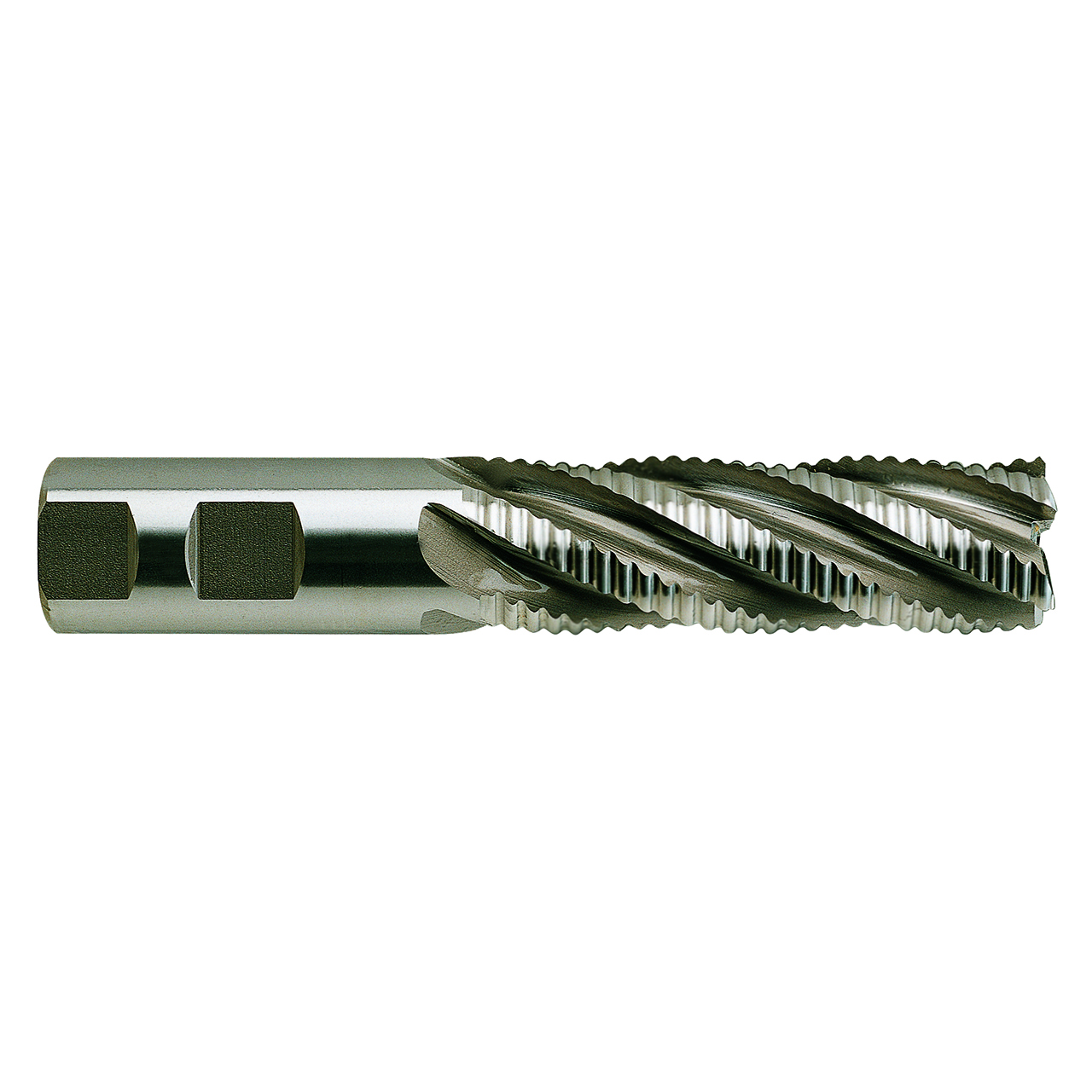 YG1 61488CN | 2" Diameter x 2" Shank x 6" LOC x 9-3/4" OAL x 30 Degree Helix Angle 8 Flute TiN Coated HSSCo8 E2171 Tooth Rougher Square End Mill