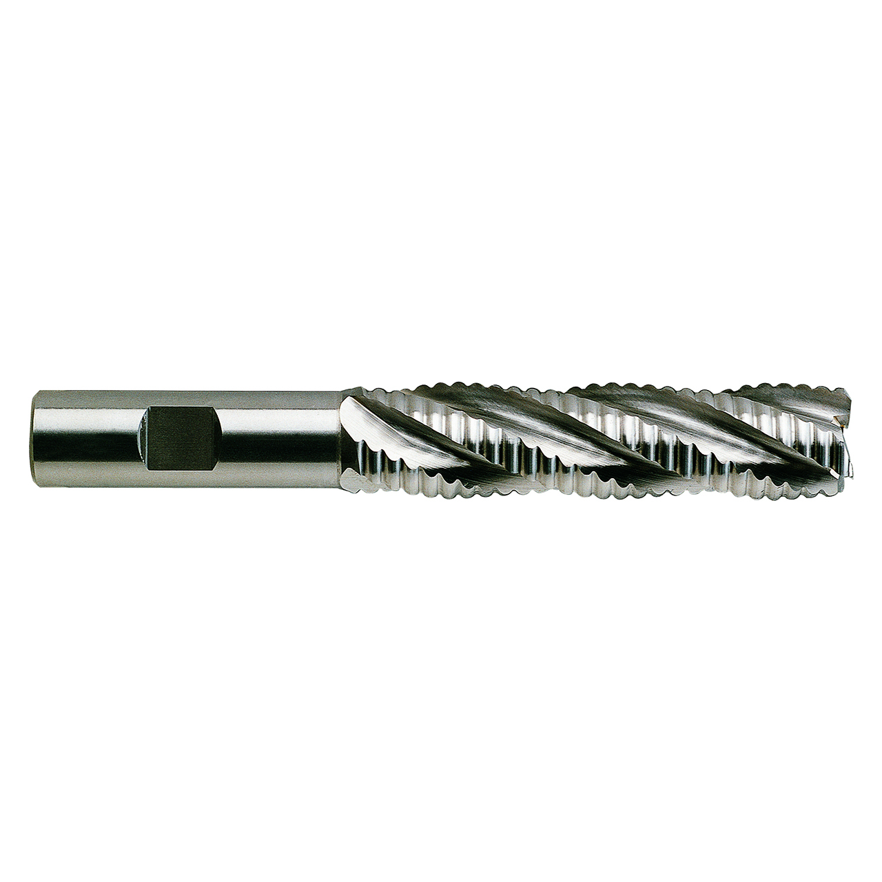 YG1 62477CN | 2" Diameter x 1-1/4" Shank x 4" LOC x 6-1/2" OAL x 30 Degree Helix Angle 6 Flute TiN Coated HSSCo8 E2172 Tooth Rougher Square End Mill