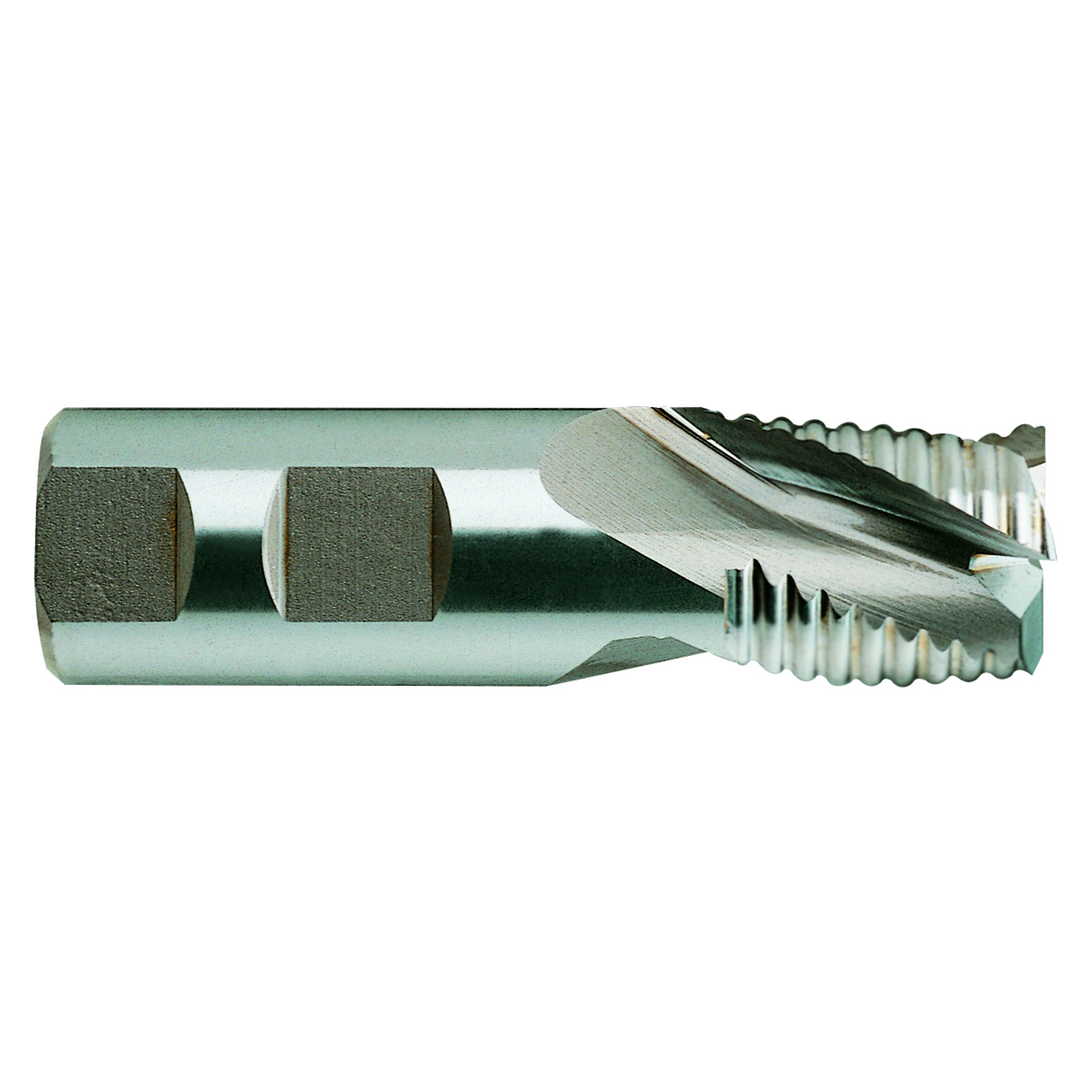 YG1 63305CN | 3/8" Diameter x 3/8" Shank x 3/8" LOC x 2-5/32" OAL x 30 Degree Helix Angle 3 Flute TiN Coated HSSCo8 E2241 Tooth Rougher Square End Mill