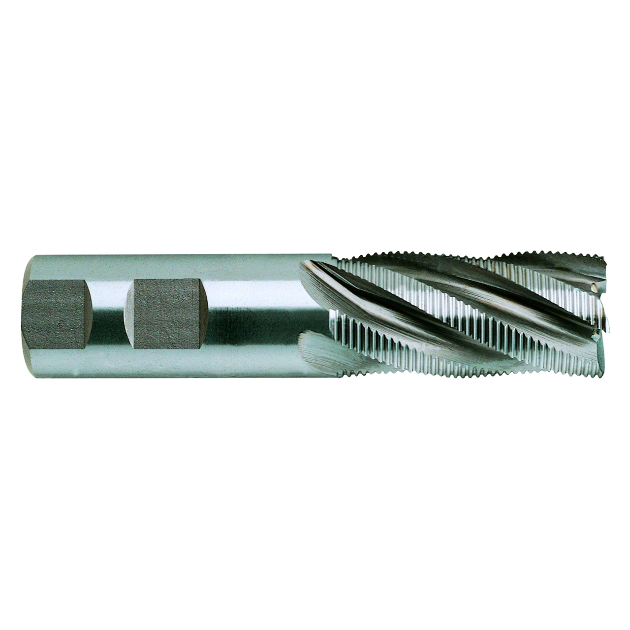 YG1 70469 | 1-3/4" Diameter x 1-1/4" Shank x 2" LOC x 4-1/2" OAL x 30 Degree Helix Angle 6 Flute Bright Coated HSSCo8 E2079 Tooth Rougher Square End Mill