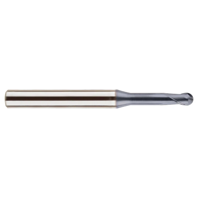 YG1 SEM84603016 | 0.1181" Diameter x 0.2362" Shank x 0.1181" LOC x 2.3622" OAL x 0.0591" Radius 2 Flute AlCrN Coated Carbide Ball Nose with Long Neck End Mill