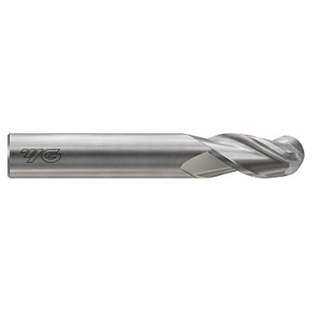 YG1 E5I58016 | 0.2500" Diameter x 0.2500" Shank x 0.3750" LOC x 2.0000" OAL x 0.1250" Nose Radius 3 Flute Bright Coated Carbide Ball End Mill