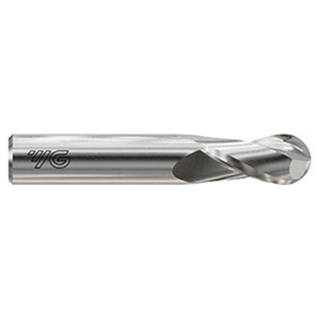 YG1 E5I02020 | 5/16" Diameter x 5/16" Shank x 13/16" LOC x 2-1/2" OAL x 5/32" Radius x 30 Degree Helix Angle 2 Flute Bright Coated Carbide E5I02 Ball End Mill
