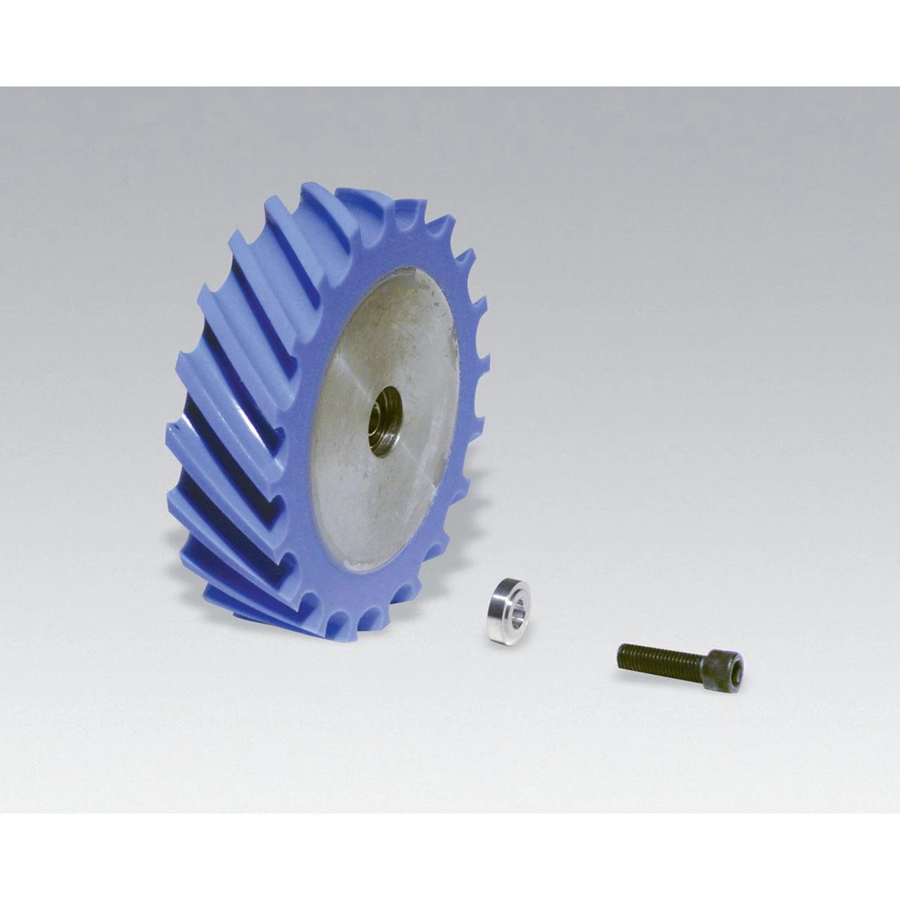 Dynabrade 11636 | 4" OD x 5/8" ID x 1" Width Scoop Face 80 Duro Urethane Contact Wheel Assembly
