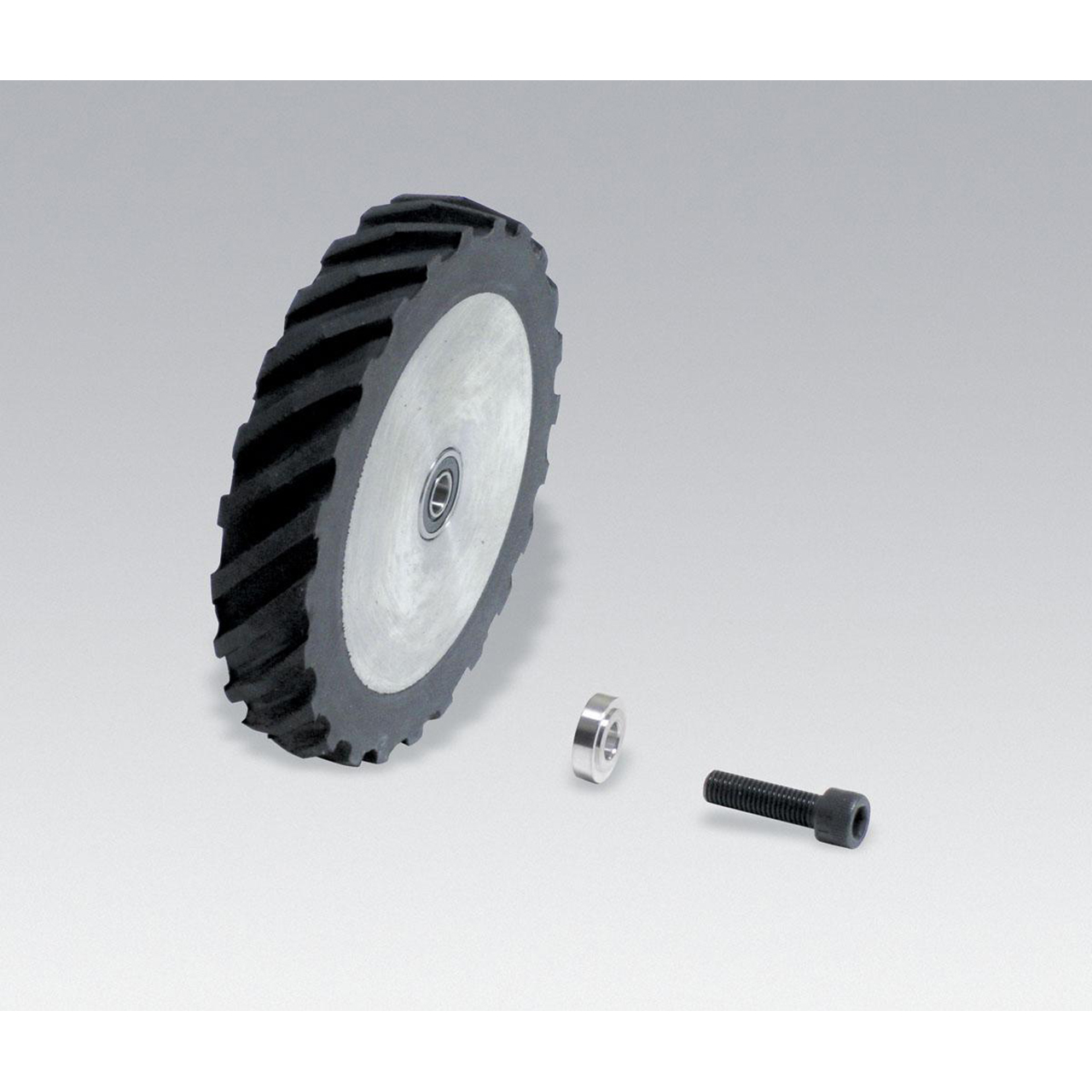Dynabrade 11642 | 4" OD x 5/8" ID x 5/8" Width Scoop Face 40 Duro Rubber Contact Wheel Assembly