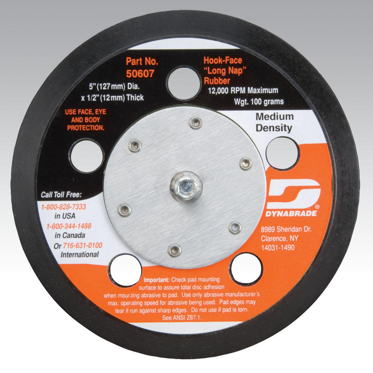 Dynabrade 50607 | 5" Diameter Long Nap Hook-Face Vacuum Disc Pad