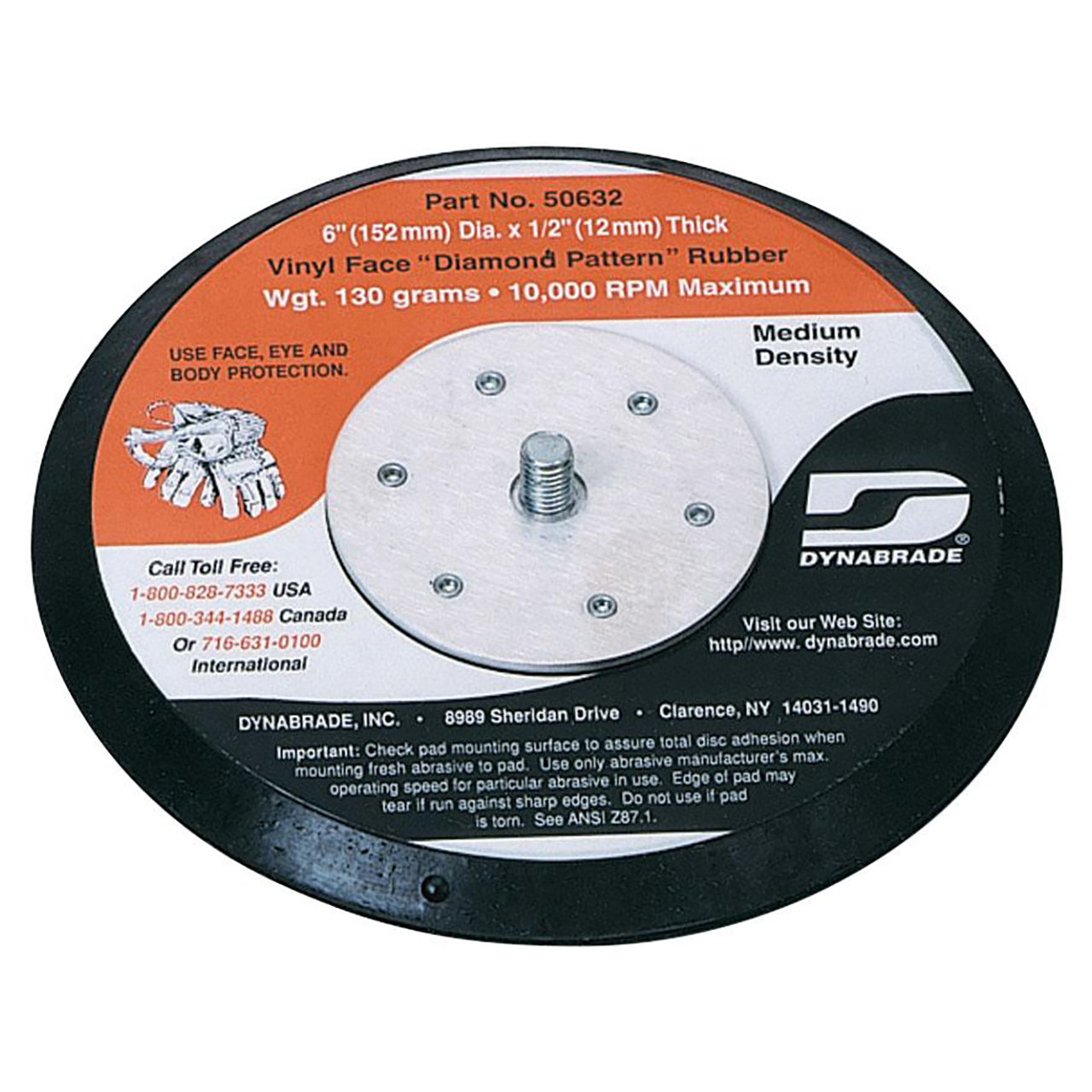 Dynabrade 50632 | 5/16"-24 Male Thread x 6" Diameter x 12000.0 RPM Rubber Non-Vacuum Disc Backing Pad