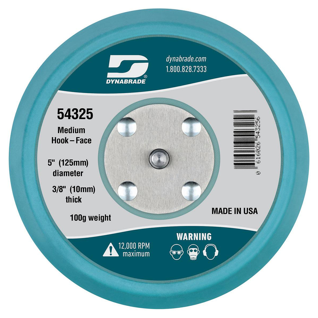 Dynabrade 54325 | 5/16"-24 Male Thread x 5" Diameter x 13000.0 RPM Hook-Face Short Nap Non-Vacuum Disc Backing Pad