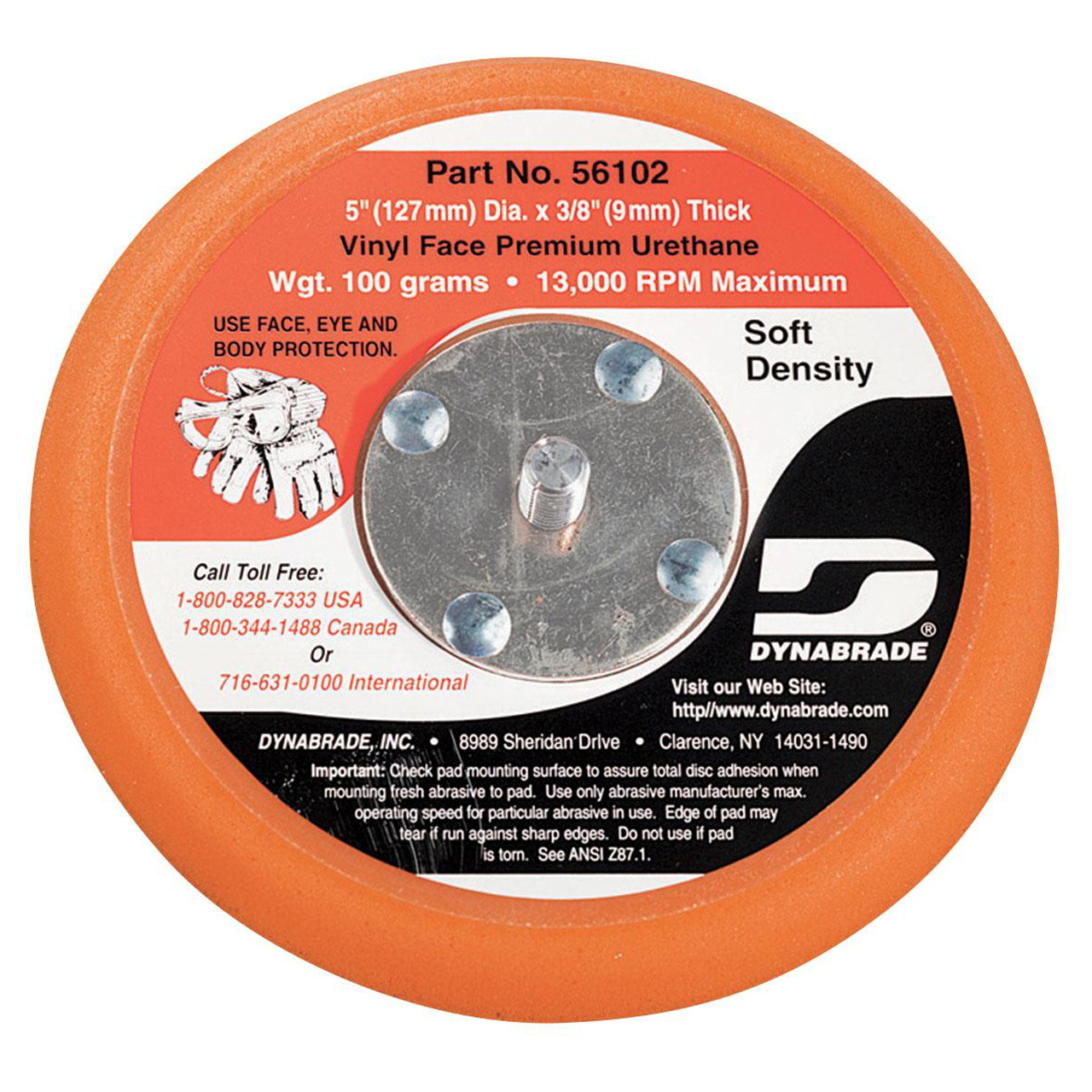 Dynabrade 56102 | 5/16"-24 Male Thread x 5" Diameter x 13000.0 RPM Vinyl Non-Vacuum Disc Backing Pad