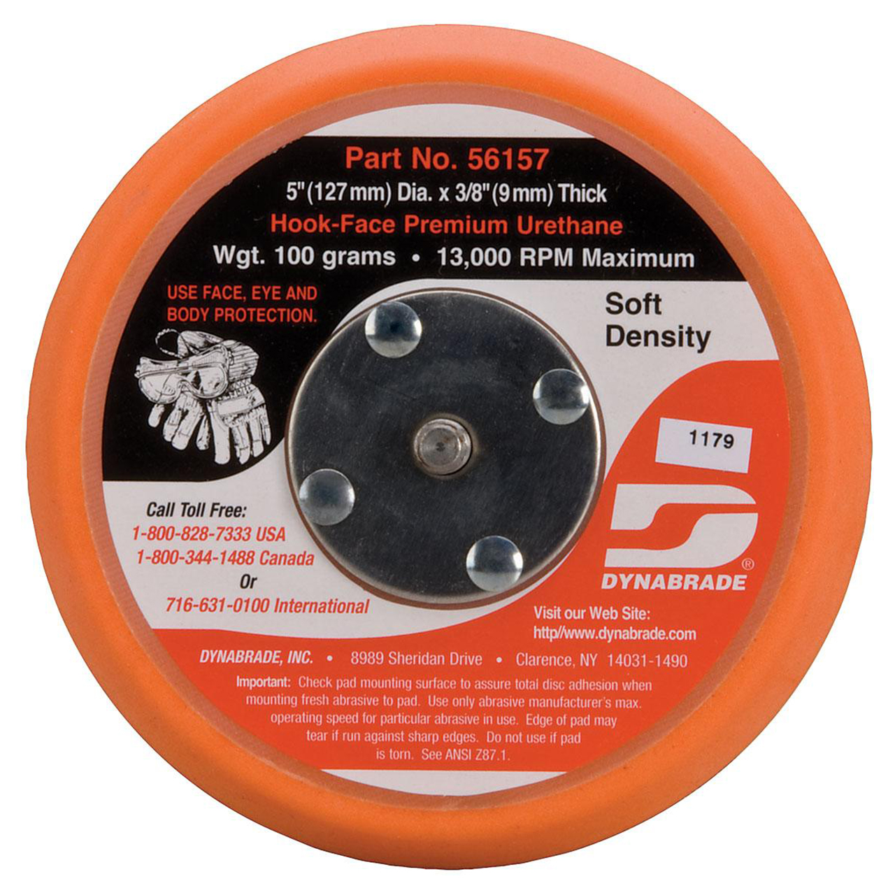 Dynabrade 56157 | 5/16"-24 Male Thread x 5" Diameter x 13000.0 RPM Hook-Face Short Nap Non-Vacuum Disc Backing Pad