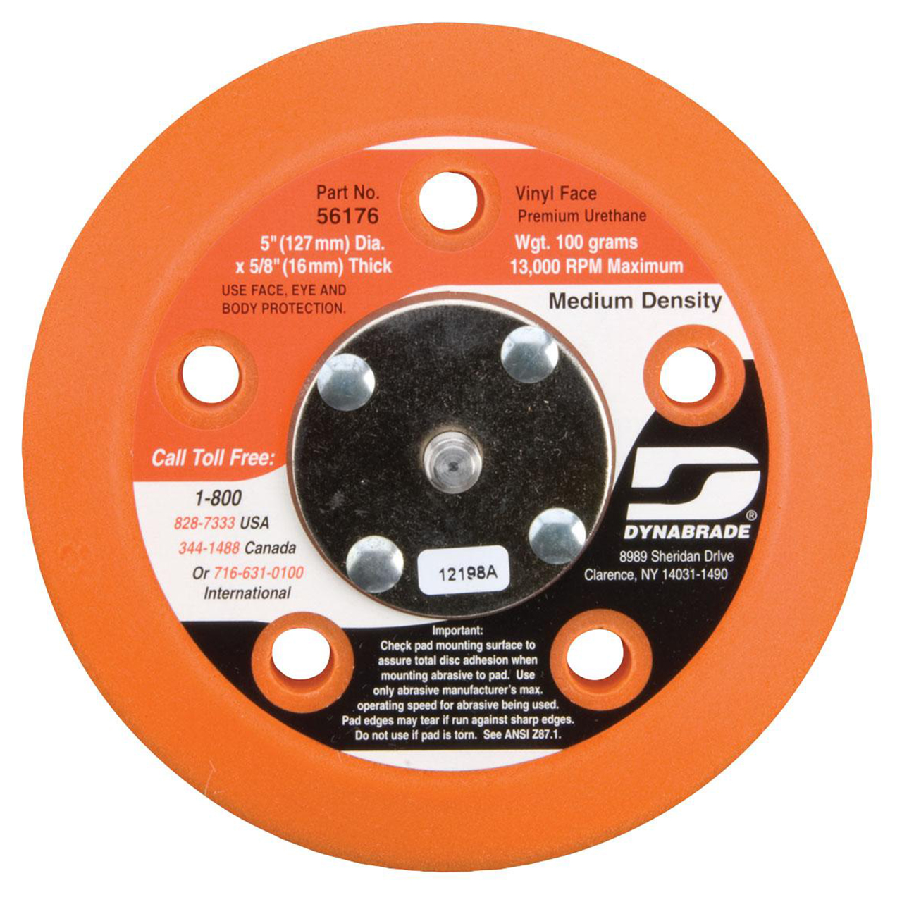 Dynabrade 56176 | 5" Diameter Vinyl-Face Vacuum Disc Pad