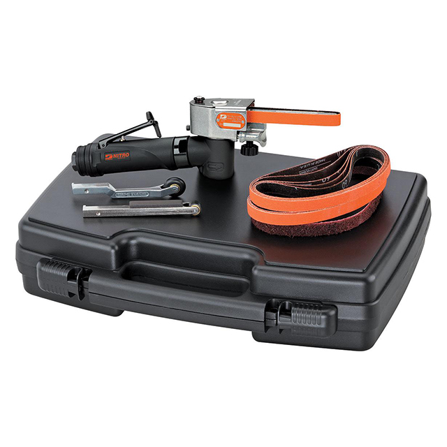 Dynabrade MNF1K | 1/4" NPT Inlet Thread x 0.4 hp Power x 25,000 RPM Rear Exhaust 7 Degree Offset Abrasive Belt Tool Kit