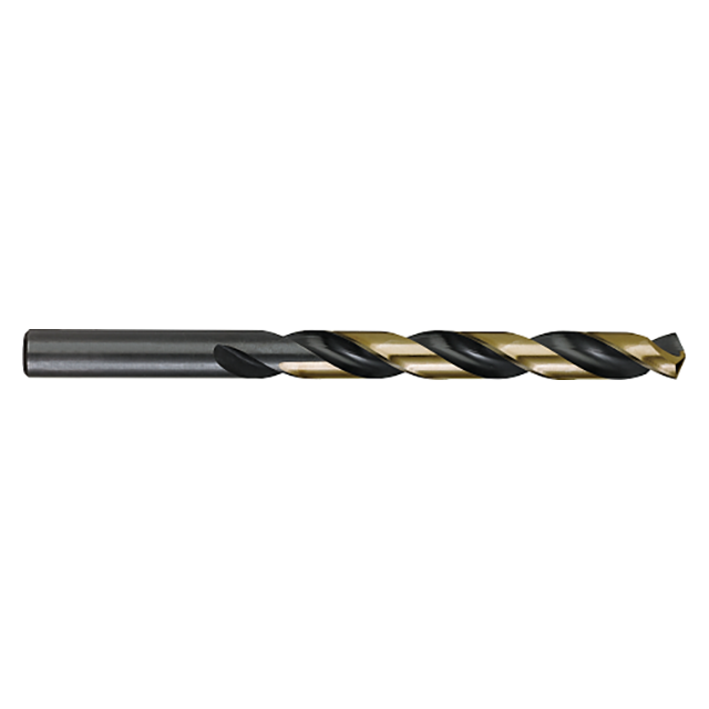 Titan USA CD44826 | 0.4130" Diameter x 0.4130" Shank x 3.8750" (3-7/8) Flute Length x 5.2500" (5-1/4) OAL 2 Flute Black & Gold Oxide Coated High Speed Steel Jobber Length Drill Bit