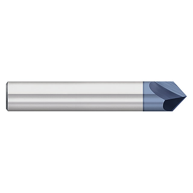 Titan USA TC85358 | 0.5000" (1/2) Diameter x 0.5000" (1/2) Shank x 0.1440" LOC x 3.0000" (3) OAL 120 Degree Included Angle 2 Flute AlTiN Coated Carbide Chamfer Mill