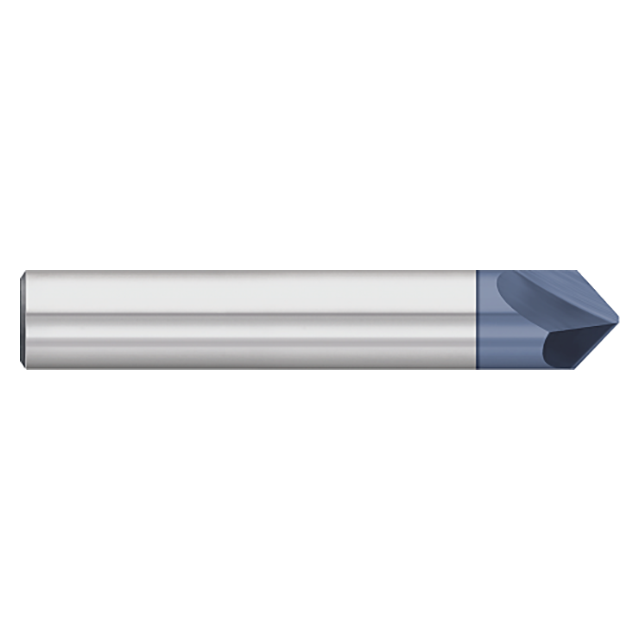 Titan USA TC87693 | 0.5000" (1/2) Diameter x 0.5000" (1/2) Shank x 0.2100" LOC x 3.0000" (3) OAL 90 Degree Included Angle 2 Flute AlTiN Coated Carbide Chamfer Mill