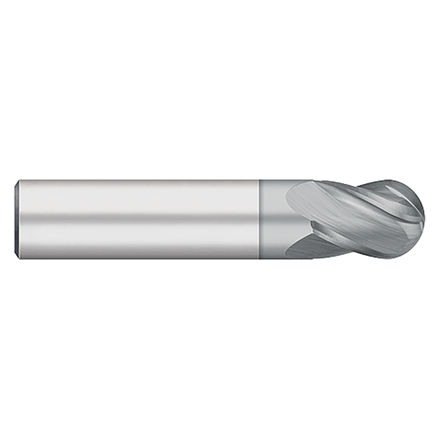 Titan USA TC91708 | 0.1250" (1/8) Diameter x 0.1250" (1/8) Shank x 0.2500" (1/4) LOC x 1.5000" (1-1/2) OAL 4 Flute TiCN Coated Carbide Ball End Mill