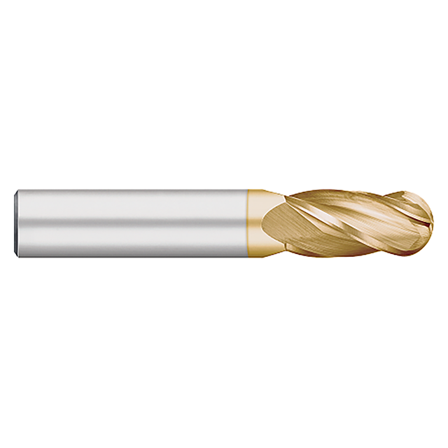 Titan USA TC95732 | 0.4375" (7/16) Diameter x 0.4375" (7/16) Shank x 1.0000" (1) LOC x 2.7500" (2-3/4) OAL 4 Flute TiN Coated Carbide Ball End Mill