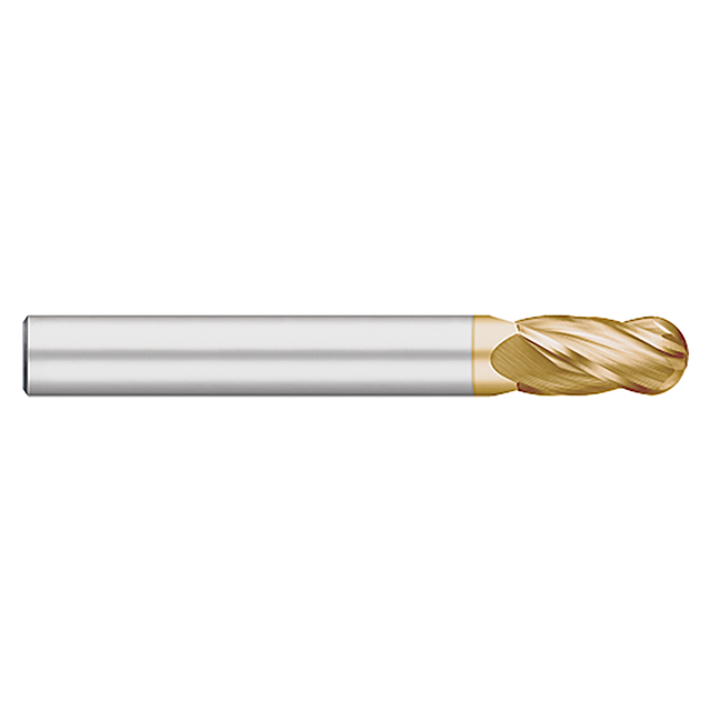 Titan USA TC95743 | 0.1875" (3/16) Diameter x 0.1875" (3/16) Shank x 0.7500" (3/4) LOC x 2.5000" (2-1/2) OAL 4 Flute TiN Coated Carbide Ball End Mill