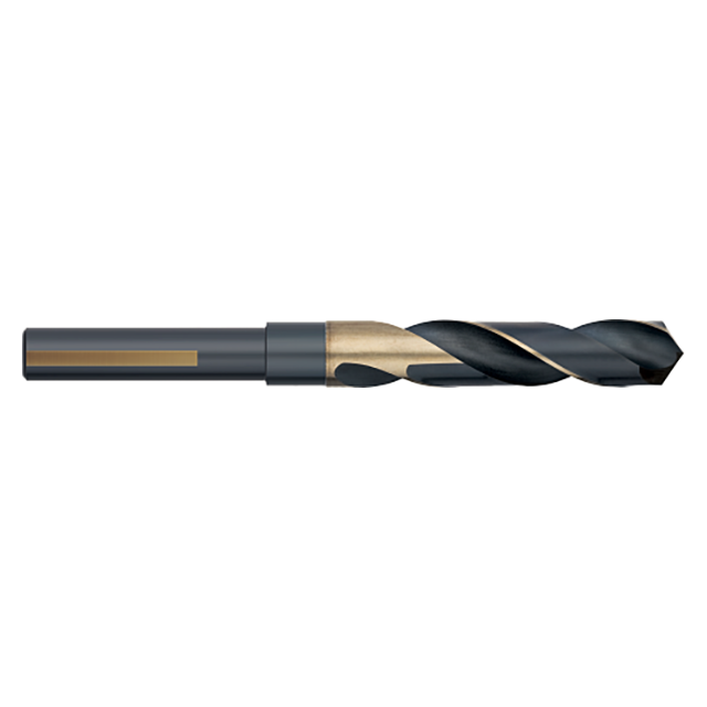 Titan USA SD94764 | 1.0000" (1) Diameter x 0.5000" (1/2) Shank x 3.0000" (3) Flute Length x 6.0000" (6) OAL 2 Flute Black & Gold Oxide Coated High Speed Steel Silver & Deming Drill Bit